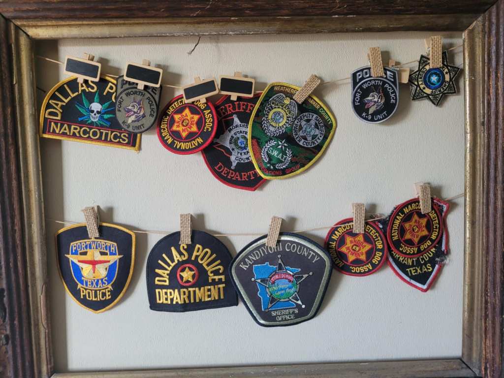 K9 Dog Training badges, hung at Four Feet and a Heartbeat animal care centre